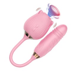 Adult G-spot Vibrating Rose Suction Vibrator for Women Double Pleasure,  New Rose Toy with 10 Modes,  Thrusting Dildo for Female Couples Sex Toys Games, Pink Sexual Pleasure Tools