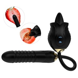 Flower Sex Toy with with Clitoral Tongue, Sexual Toy Rose with 10 Powerful Vibrations, 4 in 1 Silicone Rechargeable Rose Toy Vibrator for Women Sexual Pleasure, Black